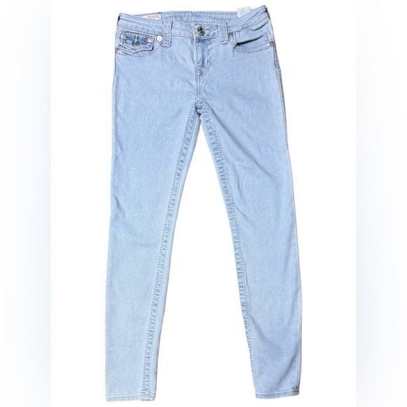 Womens True Religion Jeans Halle Light Blue Denim with Pink Stitching Size 28 - Picture 2 of 16